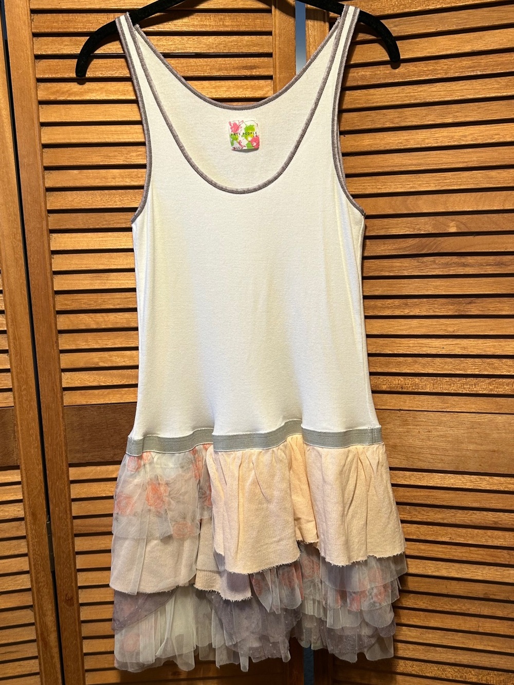 Free People Cream Tank Tutu Dress with Peach & Gray Ruffle Hem